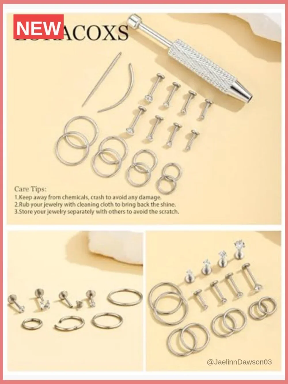 16G 18G Hypoallergenic Stud & Hoop Piercing Set, Helix Tragus Nose Lip